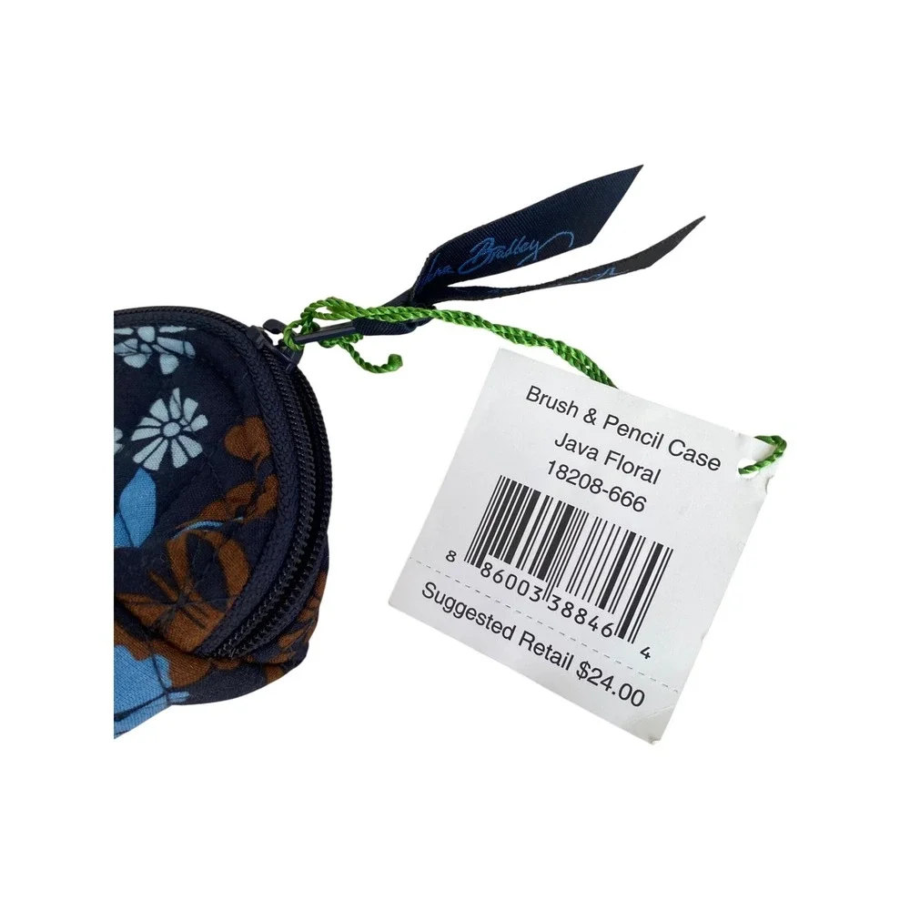Vera Bradley Brush Pencil Case Java‎ Floral Pouch Bag Zippered, NWT